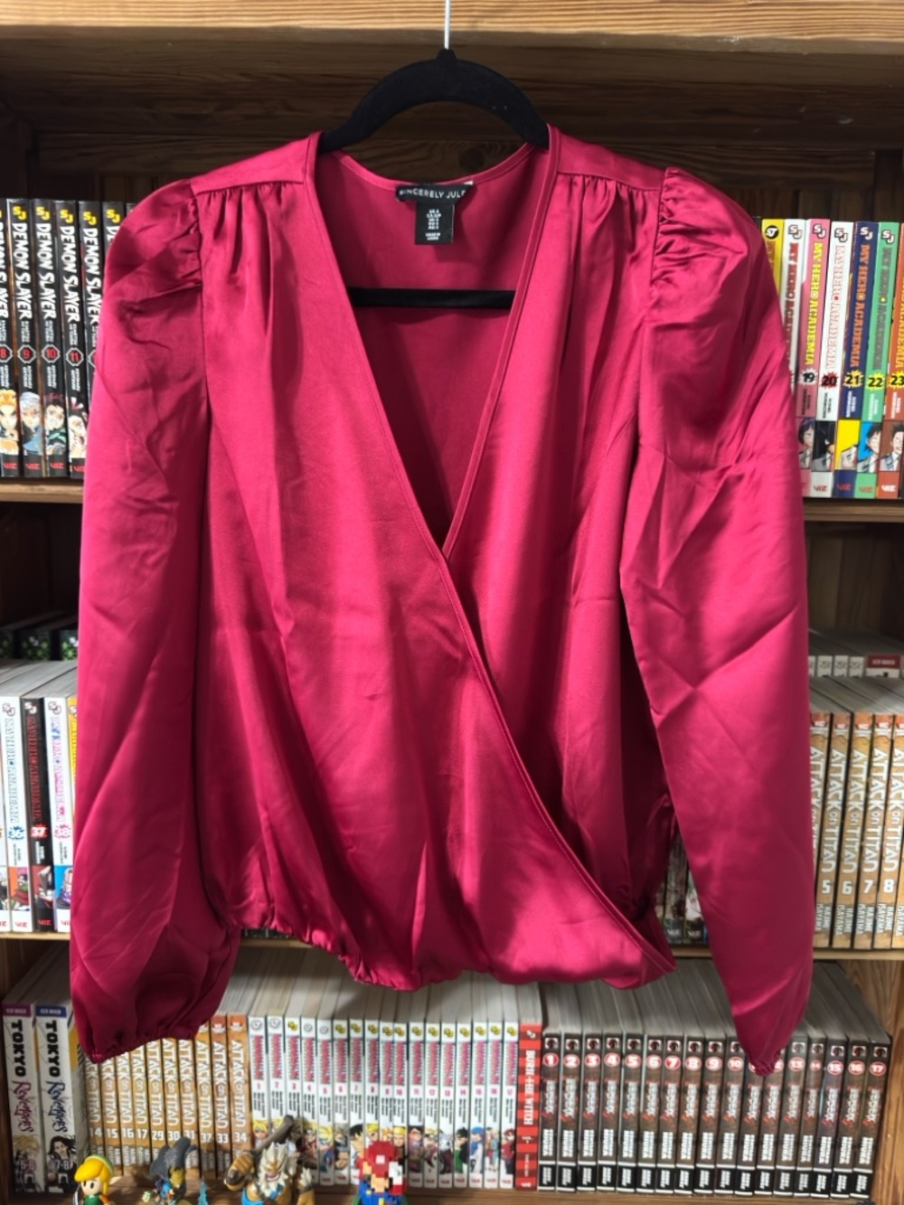 Sincerely Jules Fuchsia Satin Wrap Blouse